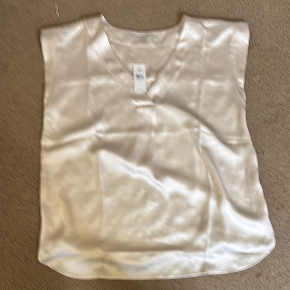 LOFT Cream Blouse with Henley Neckline